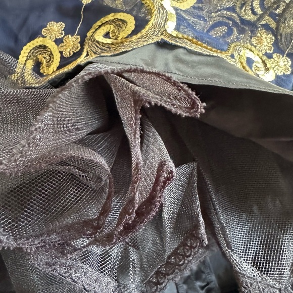 Jessica McClintock Navy Velvet Gold Sequins Long Sleeve Vintage Dress Size 14 - Picture 7 of 7